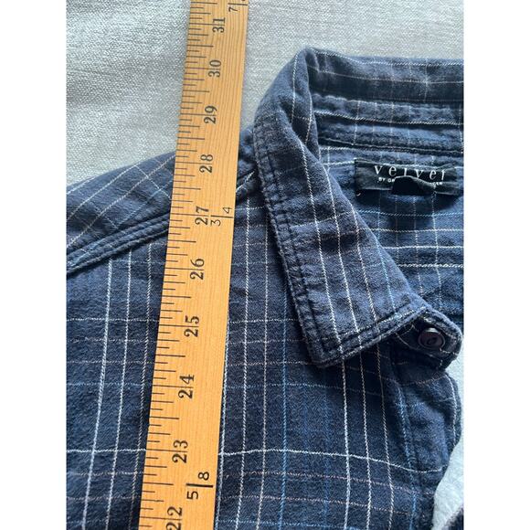Velvet by Graham and Spencer Navy Plaid Button Down Long Sleeve Shirt - S - Picture 6 of 7